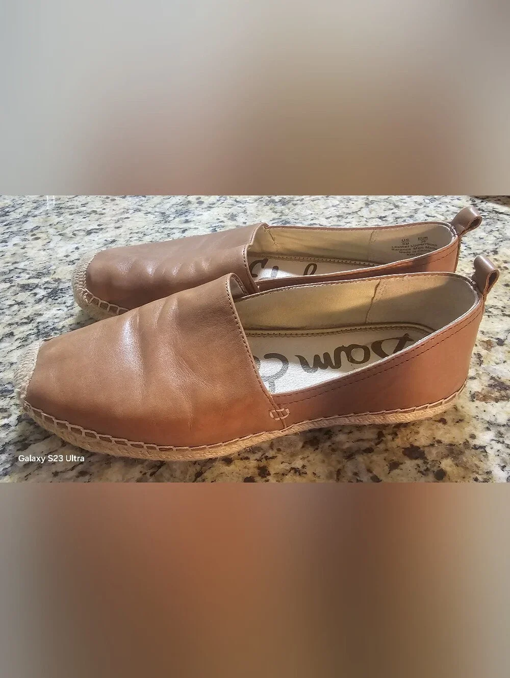 Sam Edelman Cognac Leather Espadrille Slip-Ons Size 8